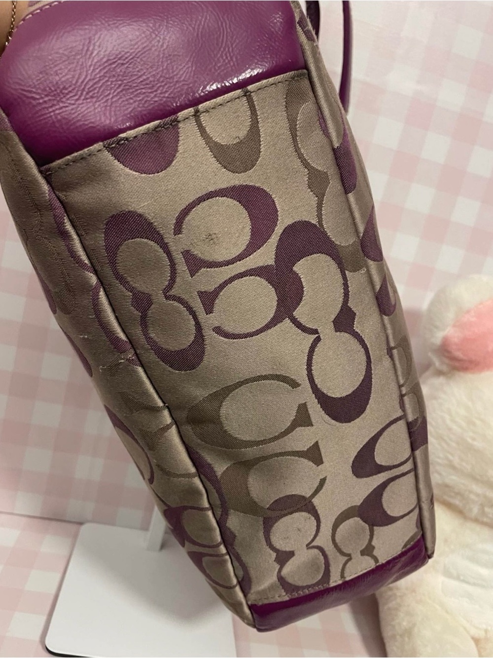 Vintage Coach Tote Bag in Purple and Taupe Signature Canvas - Picture 3 of 6